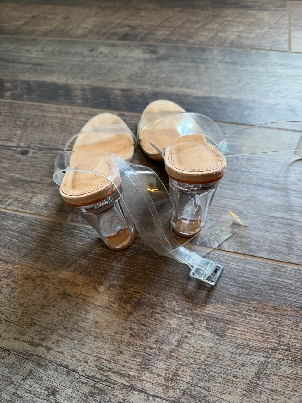 Clear-Strap Nude Block Heel Sandals - Picture 6 of 7